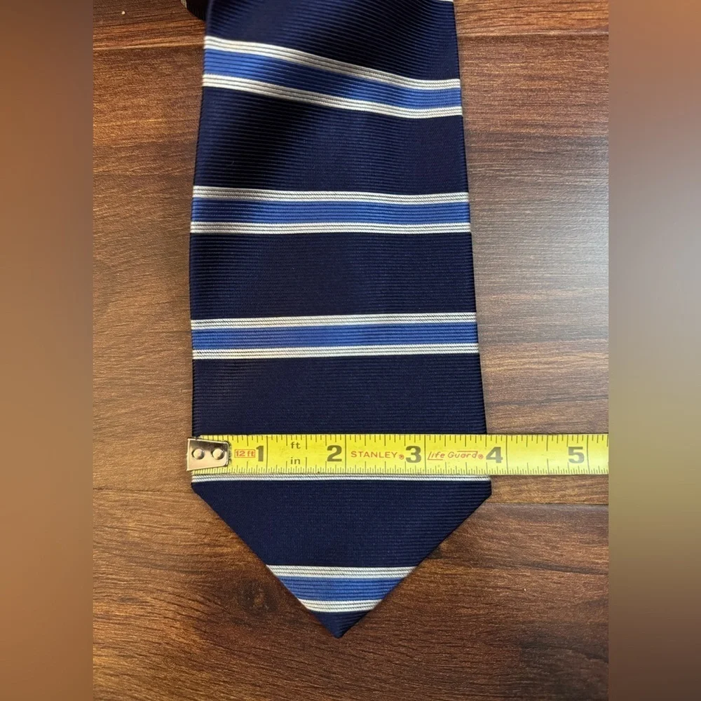 BROOKS BROTHERS Makers Elegant Silk Navy and Silver Striped Men's Tie - Picture 7 of 9